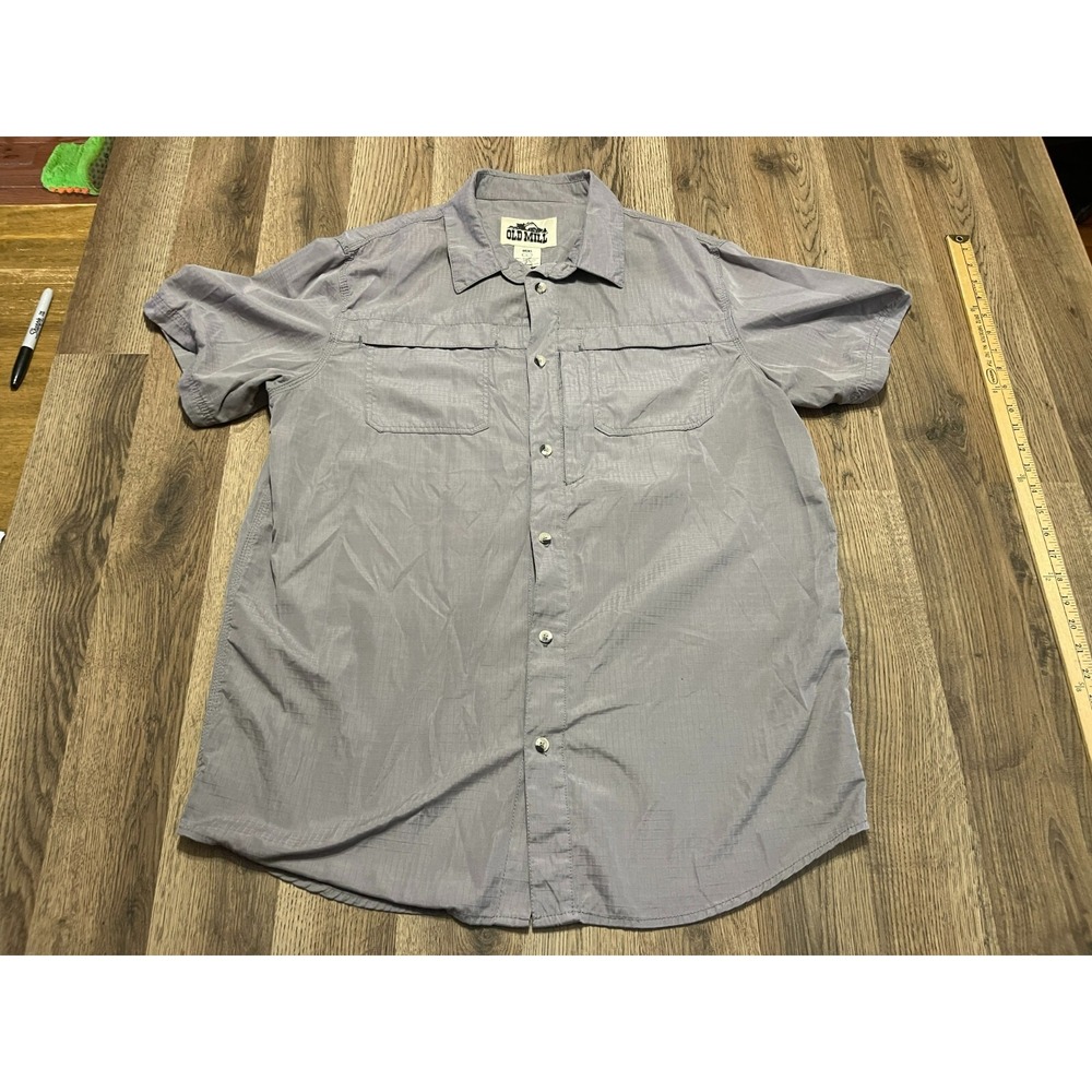 Old Mill Shirt, Men's Size Large, Gray, Button Up, Short Sleeve